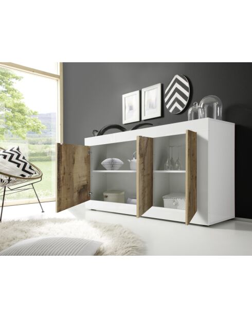 Buffet 3 portes BASIC blanc laqué brillant / pero - 160x42x85.8 cm