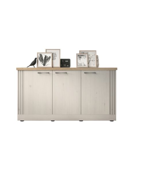 Buffet petit 3 portes COUNTRY plateau en chêne cadiz, chêne blanc meringué - 164x88x44 cm