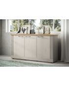 Buffet petit 3 portes COUNTRY plateau en chêne cadiz, chêne blanc meringué - 164x88x44 cm