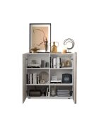 Highboard 2 portes VENUS blanc laqué brillant chêne cadiz - 121x44x114 cm