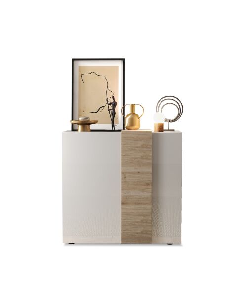 Highboard 2 portes VENUS blanc laqué brillant chêne cadiz - 121x44x114 cm