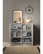 Highboard 2 portes VENUS blanc laqué brillant chêne cadiz - 121x44x114 cm
