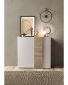 Highboard 2 portes VENUS blanc laqué brillant chêne cadiz - 121x44x114 cm
