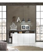 Buffet 4 portes HAMBURG blanc laqué brillant effet oxydé - 184x93x42 cm