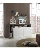 Buffet 4 portes HAMBURG blanc laqué brillant effet oxydé - 184x93x42 cm