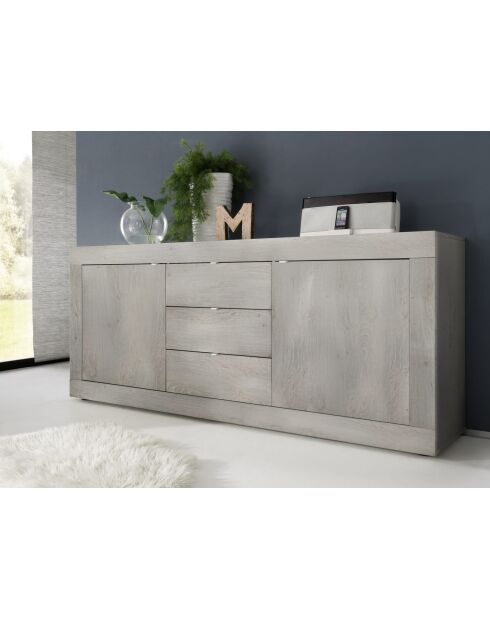 Buffet 2 portes, 3 tiroirs BASIC chêne pin clair - 210x42x85.8 cm