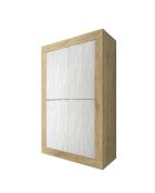 BASIC houten kast met 4 deuren cadiz eiken/getextureerd sneeuwwit - 101,4x42x161,2 cm