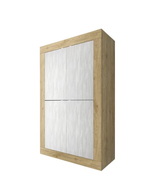 BASIC houten kast met 4 deuren cadiz eiken/getextureerd sneeuwwit - 101,4x42x161,2 cm