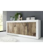 Buffet 4 portes BASIC blanc laqué brillant / pero - 207x86x43 cm