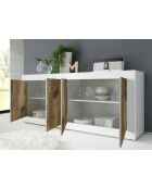 Buffet 4 portes BASIC blanc laqué brillant / pero - 207x86x43 cm
