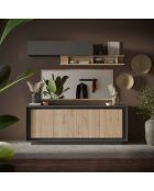Buffet 4 portes SKY lava / chêne cadiz - 207x80x50 cm
