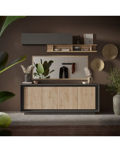 Buffet 4 portes SKY lava / chêne cadiz - 207x80x50 cm