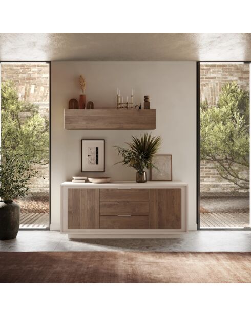 Buffet 2 portes, 3 tiroirs SKY cachemire / mercure - 180x80x50 cm