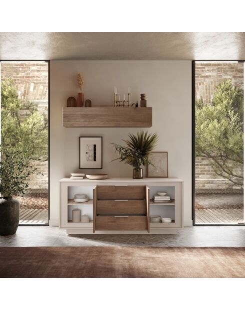 Buffet 2 portes, 3 tiroirs SKY cachemire / mercure - 180x80x50 cm