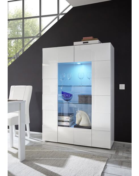 Vitrine 2 portes en verre DAMA blanc laqué brillant - 121x166x43 cm
