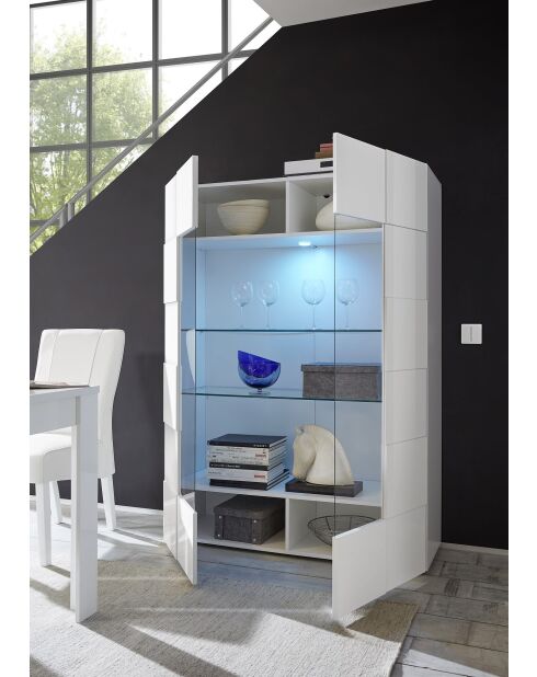 Vitrine 2 portes en verre DAMA blanc laqué brillant - 121x166x43 cm