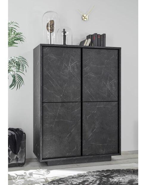 Argentier 4 portes CARRARA marbre noir - 92x145x43 cm