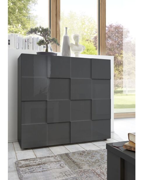 Meuble 2 portes en bois DAMA anthracite laqué brillant - 121x42x111 cm