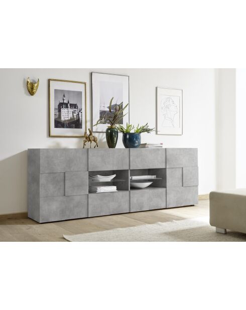 Buffet 2 portes, 4 tiroirs DAMA béton - 241x84x43 cm