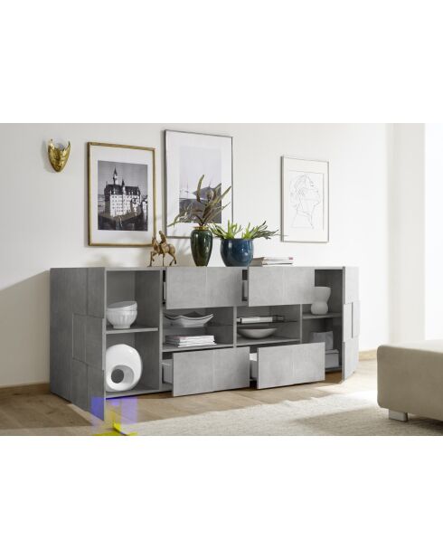 Buffet 2 portes, 4 tiroirs DAMA béton - 241x84x43 cm