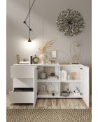 Sideboard 2 portes, 3 tiroirs VENUS blanc laqué brillant chêne cadiz - 181x44x84 cm