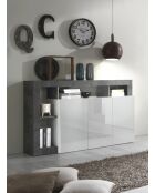 Buffet 3 portes HAMBURG blanc laqué brillant effet oxydé - 146x93x42 cm
