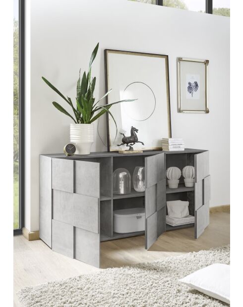 Buffet 3 portes en bois DAMA béton - 181x42x84 cm