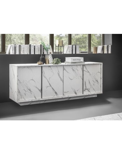 Buffet 4 portes CARRARA marbre blanc - 180x70x43 cm
