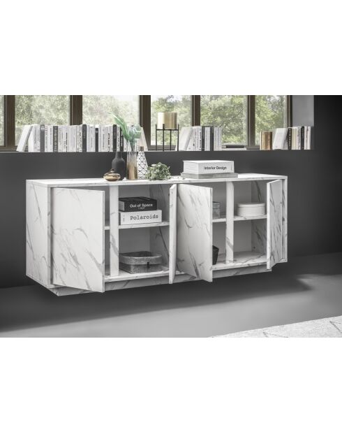Buffet 4 portes CARRARA marbre blanc - 180x70x43 cm