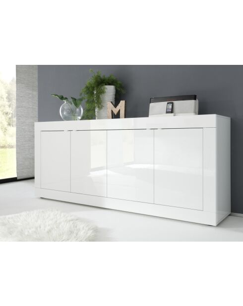 Buffet 4 portes BASIC blanc laqué brillant - 207x86x43 cm