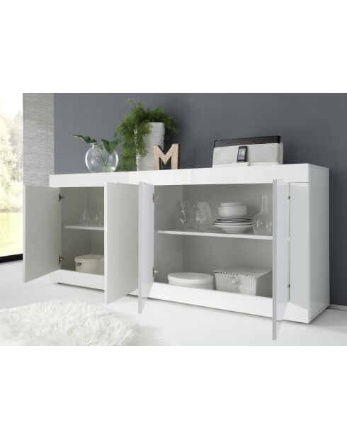 Buffet 4 portes BASIC blanc laqué brillant - 207x86x43 cm