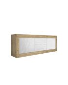 Lowboard 2 portes et 2 tiroirs BASIC chêne cadiz / blanche neige texturée - 210x65x43 cm