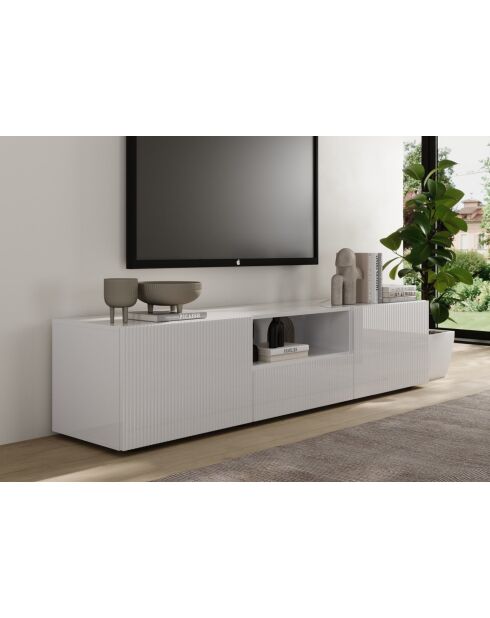 TV-Ständer 2 Türen, 1 Schublade RIO weiß glänzend lackiert - 184x42x42,5 cm