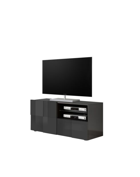 Meuble TV petit 1 porte 1 tiroir DAMA anthracite laqué brillant - 121x42x57 cm