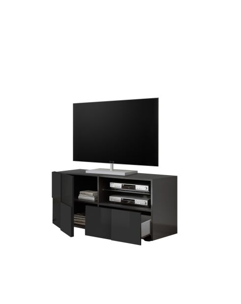 Meuble TV petit 1 porte 1 tiroir DAMA anthracite laqué brillant - 121x42x57 cm