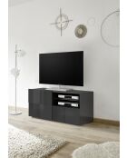 Meuble TV petit 1 porte 1 tiroir DAMA anthracite laqué brillant - 121x42x57 cm