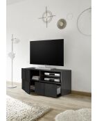 Meuble TV petit 1 porte 1 tiroir DAMA anthracite laqué brillant - 121x42x57 cm