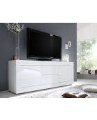 Lowboard 2 portes et 2 tiroirs BASIC blanc laqué brillant - 210x65x43 cm