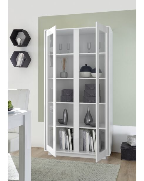 Vitrine 2 portes ICE blanc laqué brillant - 92x179x43 cm