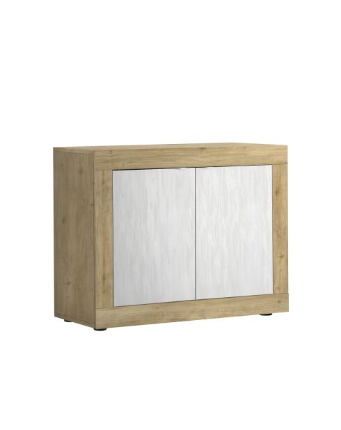 Buffet 2 portes BASIC chêne cadiz / blanche neige texturée - 114x86x42 cm