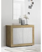Buffet 2 portes BASIC chêne cadiz / blanche neige texturée - 114x86x42 cm