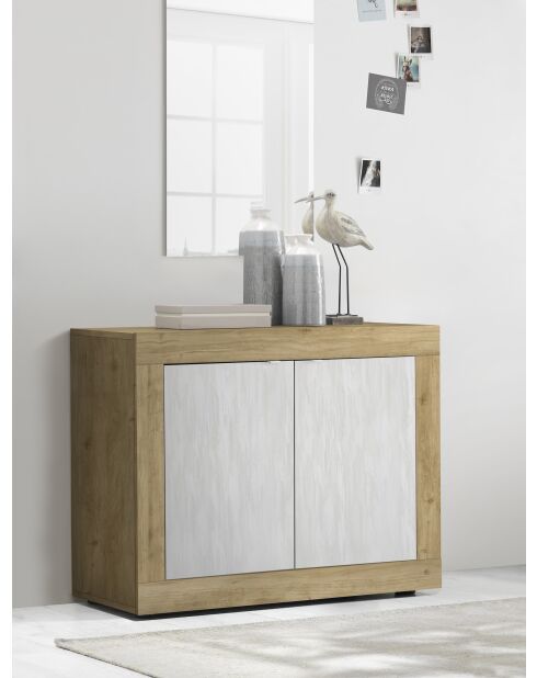 Buffet 2 portes BASIC chêne cadiz / blanche neige texturée - 114x86x42 cm