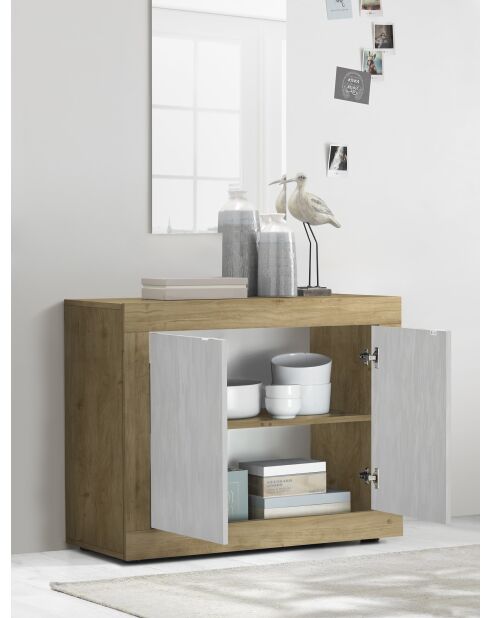 Buffet 2 portes BASIC chêne cadiz / blanche neige texturée - 114x86x42 cm