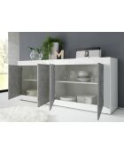 Buffet 4 portes BASIC blanc laqué brillant / béton - 207x86x43 cm