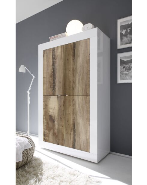 BASIC houten kast met 4 deuren glanzend gelakt wit/pero - 101,4x42x161,2 cm