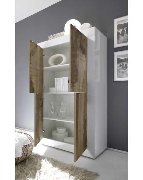 BASIC houten kast met 4 deuren glanzend gelakt wit/pero - 101,4x42x161,2 cm