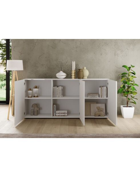 Buffet 3 portes RIO blanc laqué brillant - 181x42x84 cm