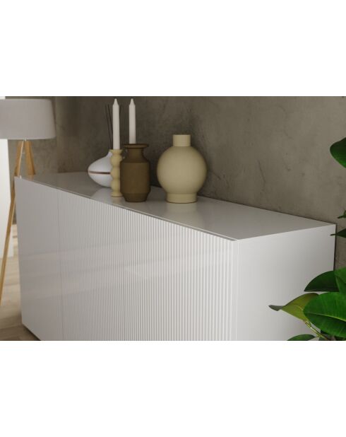 Buffet 3 portes RIO blanc laqué brillant - 181x42x84 cm