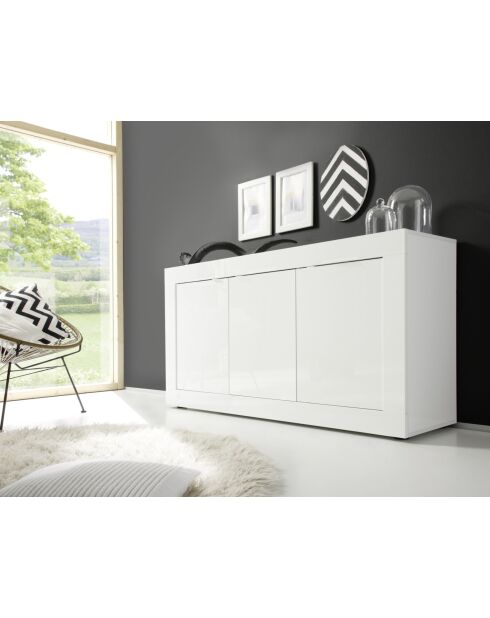 Buffet 3 portes BASIC blanc laqué brillant - 160x42x85.8 cm