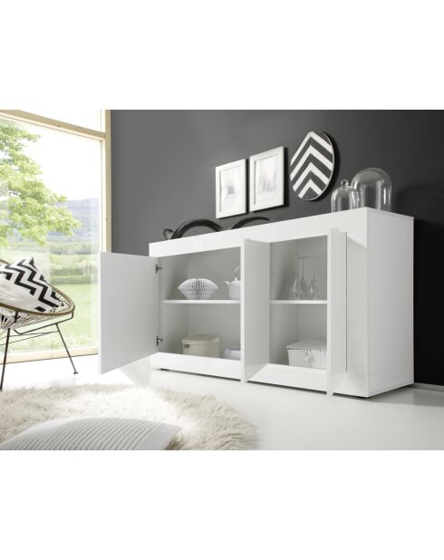 Buffet 3 portes BASIC blanc laqué brillant - 160x42x85.8 cm
